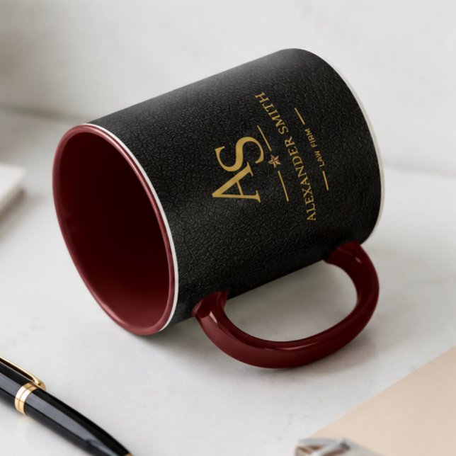 Mug Luxury Black Leather Gold Monogram Business Brand (Créateur téléchargé)