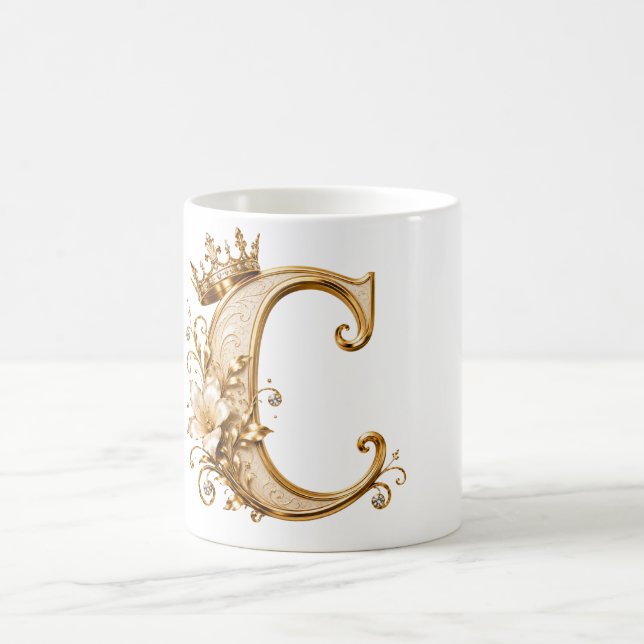 Mug Luxury Gold Letter C Monogram with Crown & Lily Fl (Centre)