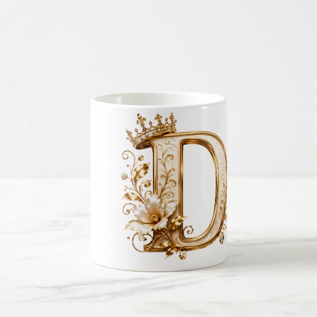 Mug Luxury Gold Letter D Monogram with Crown & Lily Fl (Centre)