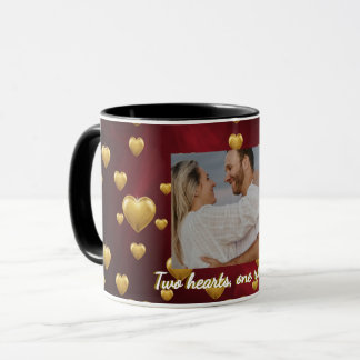 Mug Luxury Red and Gold Heart Personalized Photo Coupl