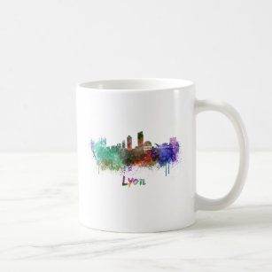Mug Lyon skyline in watercolor