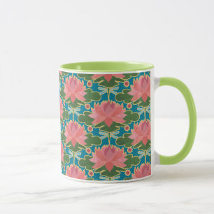 Mug Lys d'eau rose, Motif de libellules bleues