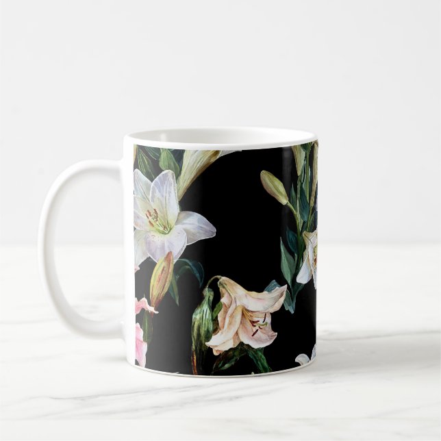 Mug Lys floraux : peinture arrière - plan noire (Gauche)
