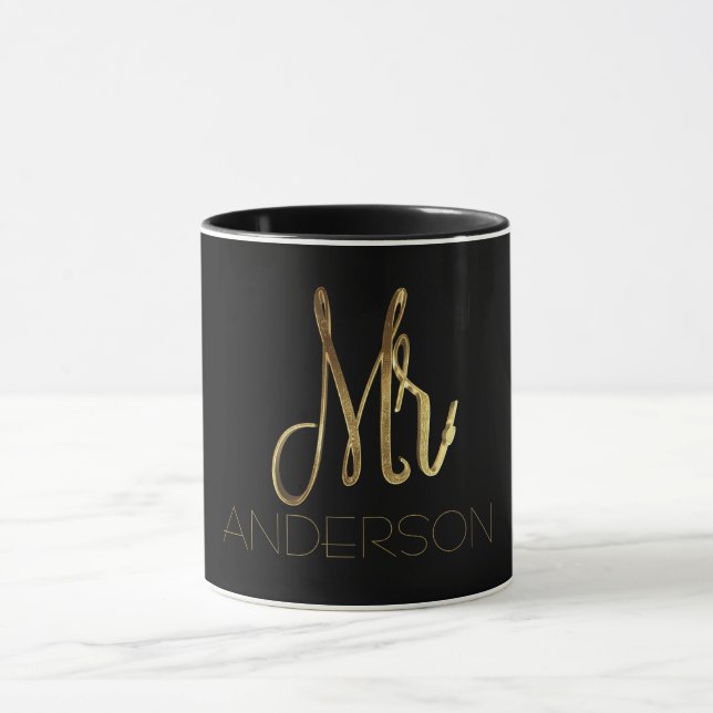 Mug M. Ajouter Nom Typographie noir et or élégant (Centre)