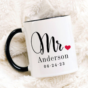 Mug M. Elegant Script Coeur Personnalisé Mariage Monog