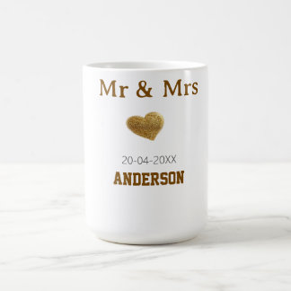 Mug M. et Mme ajoutent un nom de famille cœur paillett