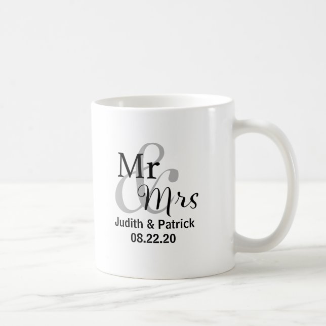 Mug M. et Mme Mariage Date avec les noms de mariée et  (Droite)