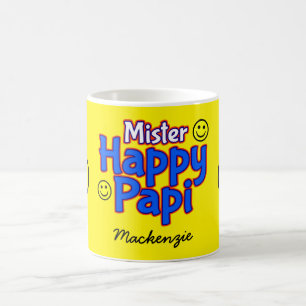 Mug M. Happy Papi avec émojis de sourire et nom sur JA