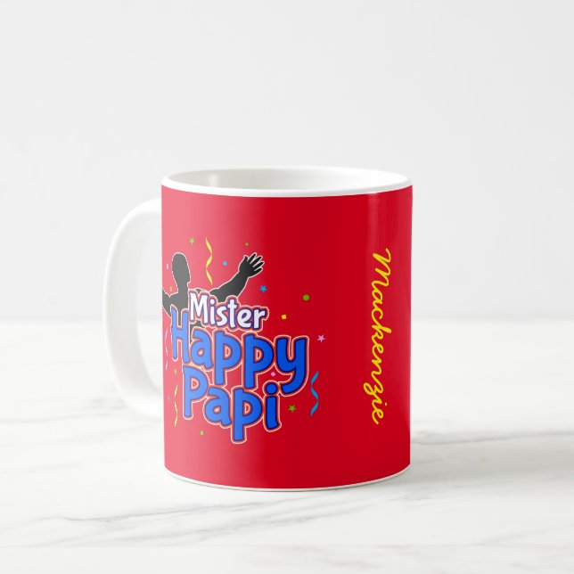 Mug M. Happy Papi avec Votre Nom sur ROUGE (Devant gauche)