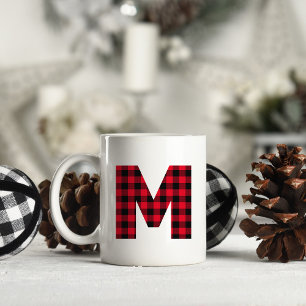 Mug M majuscule de monogramme à carreaux bison rouge e