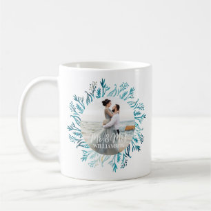Mug M. & Mme Joy Blue Holiday Green Wreath Photo