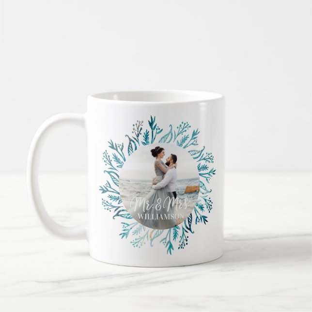 Mug M. & Mme Joy | Blue Holiday Green Wreath Photo (Gauche)