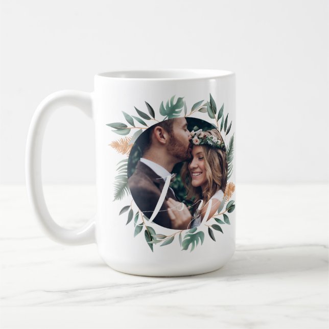 Mug M. & Mme Joy | Sage Vacances vertes Wreath Photo (Gauche)