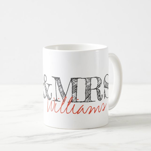 Mug M. & Mme NOM Typographie moderne Nouveaux mariés M (Devant droit)