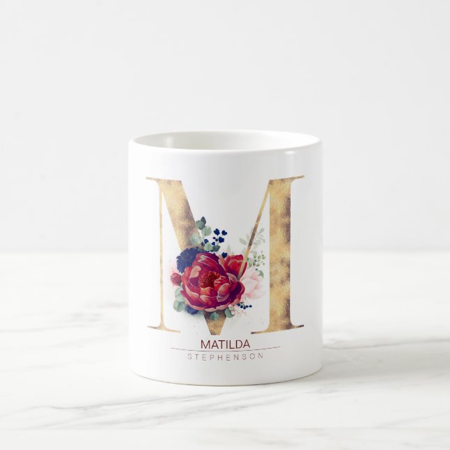 Mug M Monogramme Floral Bourgogne Rouge et bleu marine (Centre)