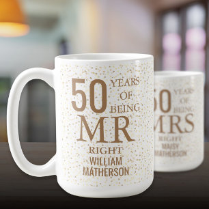 Mug M. Right Fun 50e anniversaire Mariage Coeurs d'or