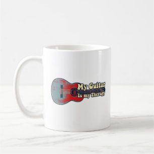 Mug Ma guitare est ma thérapie. vintage rouge et bleu