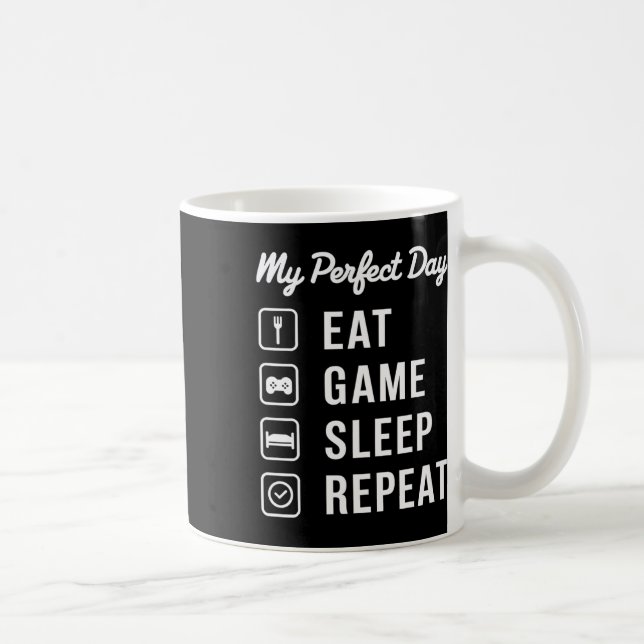 Mug Ma journée parfaite Manger jeu Sommeil Répéter Con (Droite)