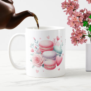 Mug Macaron & Coeurs rose et blanc mignon Personnalisé