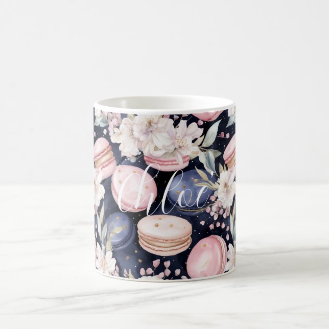 Mug Macarons Bleus Roses Élégants Français (Centre)