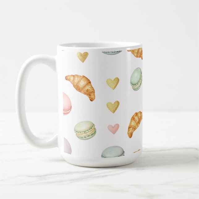 Mug Macarons pastel et croissants motif sans couture (Gauche)
