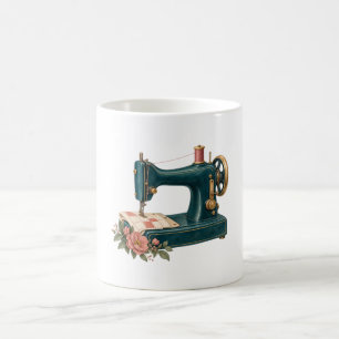 Mug Machine à coudre sarcelle vintage avec florales ro