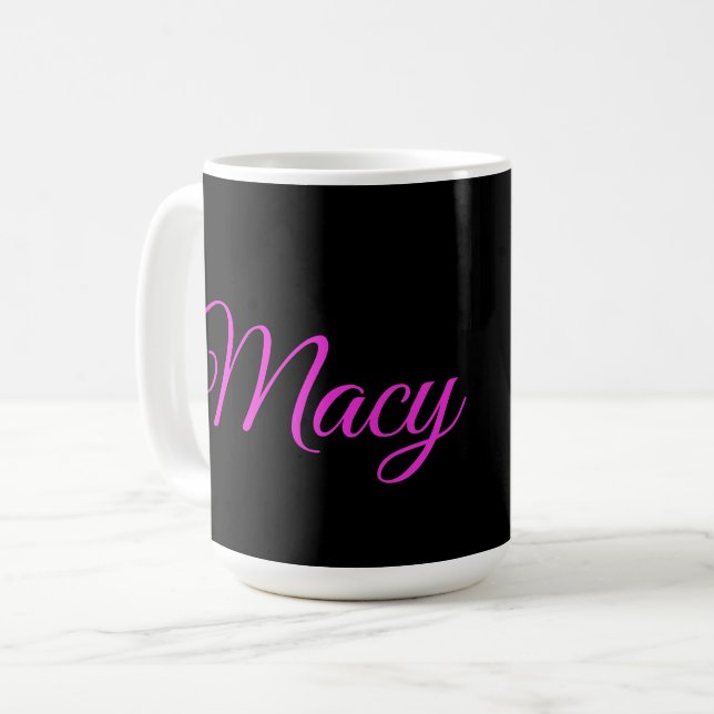 Mug Macy, Nom, Avec Cochons Et Pansies De Guinée, (Devant gauche)