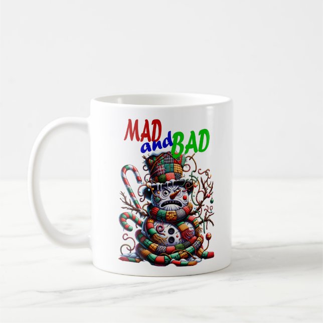 Mug Mad and Bad, grumpy funny Snowman, fantasy art (Gauche)
