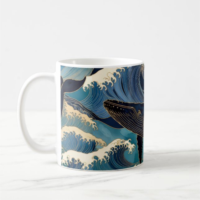 Mug Madagascar Ocean Whale - Blue & Gold Waves |  (Gauche)