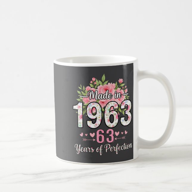 Mug Made In 1963 Floral 63rd Birthday Women 63 Years O (Droite)