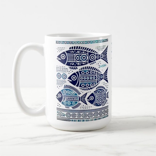 Mug Madhubani poisson bleu et la traditionnelle femme  (Gauche)