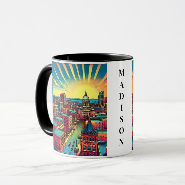 Mug Madison, Wisconsin Skyline au coucher du soleil (Devant gauche)