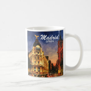 Mug Madrid Espagne Gran Via Nuit Paysage Urbain Aquare