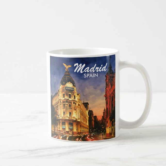 Mug Madrid Spain Gran Via Night Watercolor Cityscape (Droite)
