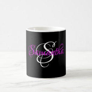Mug Magenta Monogramme noir Customisé à un script élég