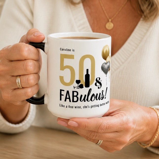Mug Magic 50 ans & Fabuleux Anniversaire Moderne Noir & Or (Créateur téléchargé)