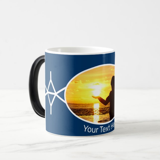 Mug Magic Abstrait bleu et blanc avec photo et texte! (Devant gauche)