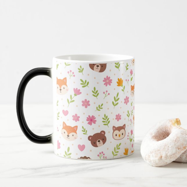 Mug Magic Amis des Bois & Fleurs Motif Sans Couture | Mignon (Avec donut)