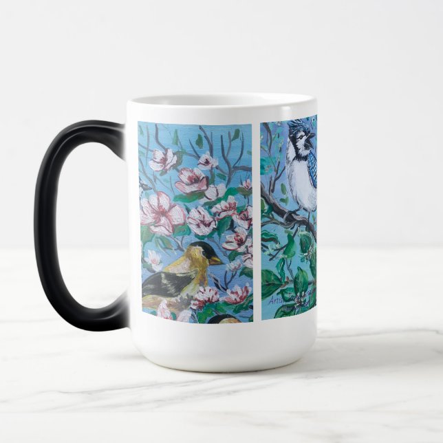 Mug Magic Amoureux des oiseaux Art peint à la main en bleu (Gauche)