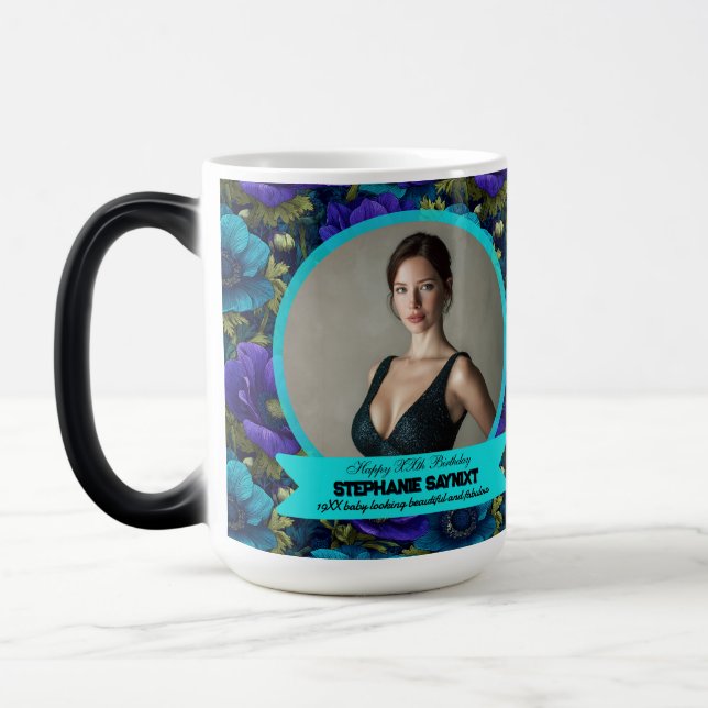 Mug Magic Anémones Cadeau d'anniversaire 70 ans pour sœur (Gauche)