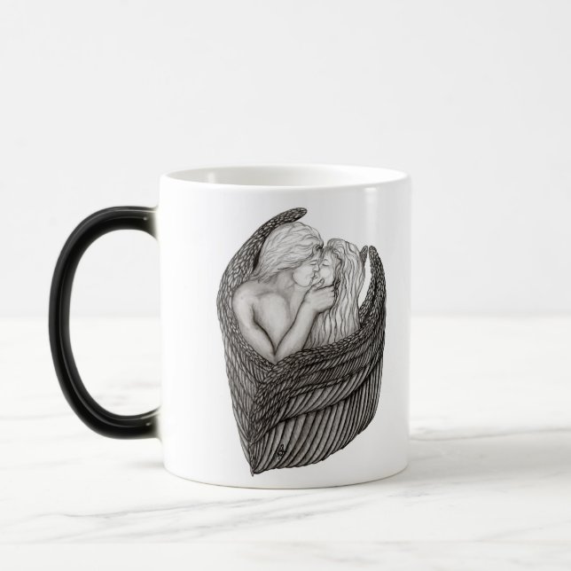 Mug Magic Angels Kissing, noir et blanc Design (Gauche)