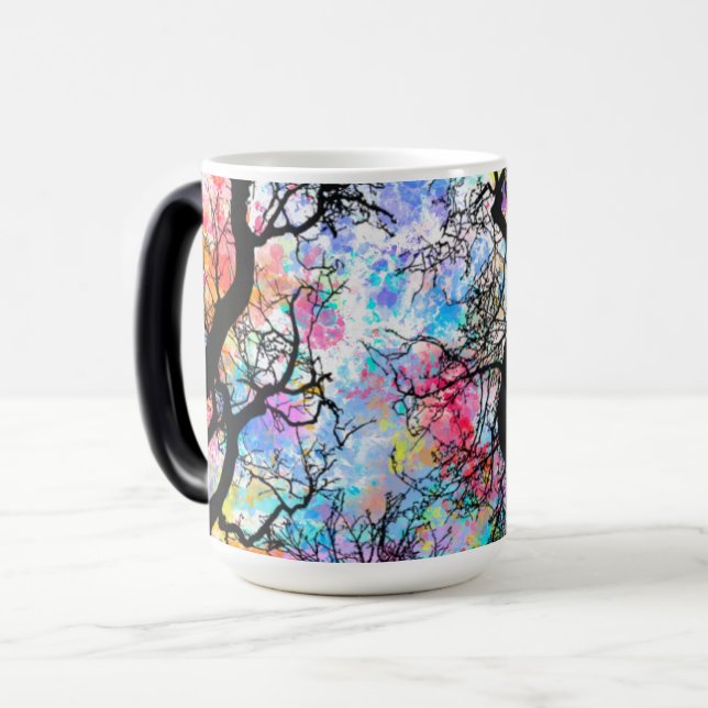 Mug Magic Aquarelle arc-en-ciel ciel, silhouettes noires (Devant gauche)