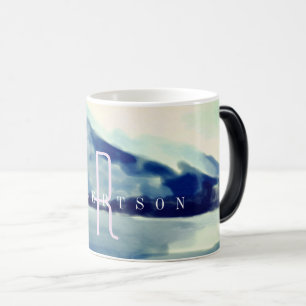 Mug Magic Aquarelle moderne Marine Blue Mountain Monogramme