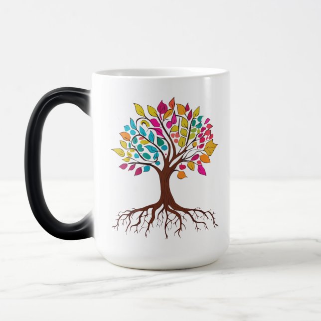 Mug Magic arbre Abstrait aux racines et feuilles colorés. (Gauche)