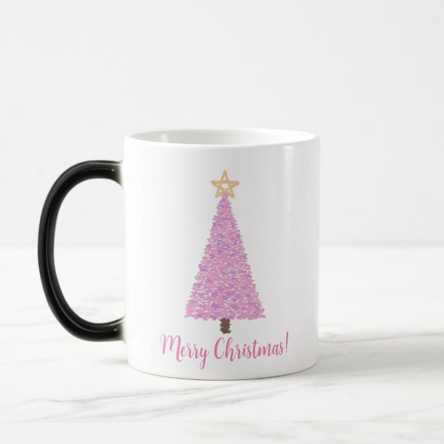 Mug Magic Arbre de Noël rose avec étoile (Gauche)