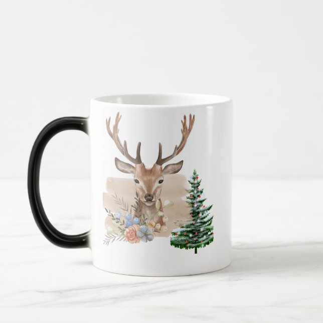 Mug Magic Arbre de Noël rustique avec aquarelle marron-beige (Gauche)