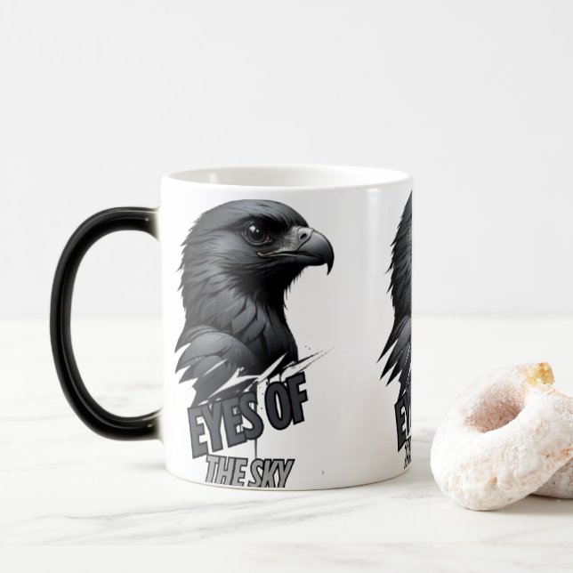 Mug Magic Art de la ligne d'aigle gris noir (Avec donut)
