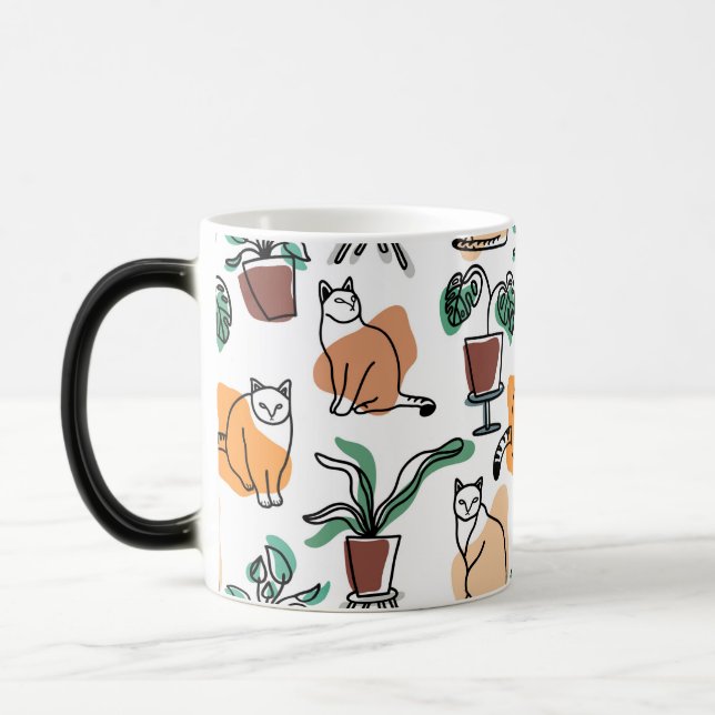 Mug Magic Art de trait dessin chats et fleurs (Gauche)