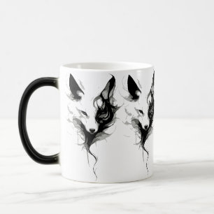 Mug Magic Art élégant du loup blanc à l'encre noire
