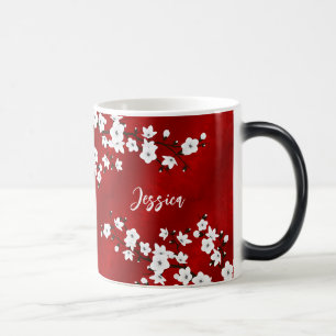 Mug Magic Asie Floral Blanc Cerisier Fleur Rouge Monogramme